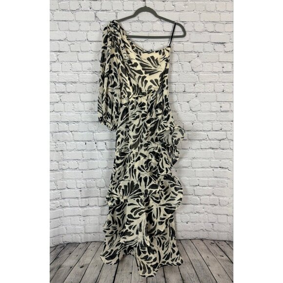 Alexis x Target Botanical One Shoulder Black White Ruffle Chiffon Dress Women S - Picture 4 of 12